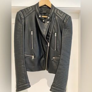 Zara black faux leather motorcycle jacket